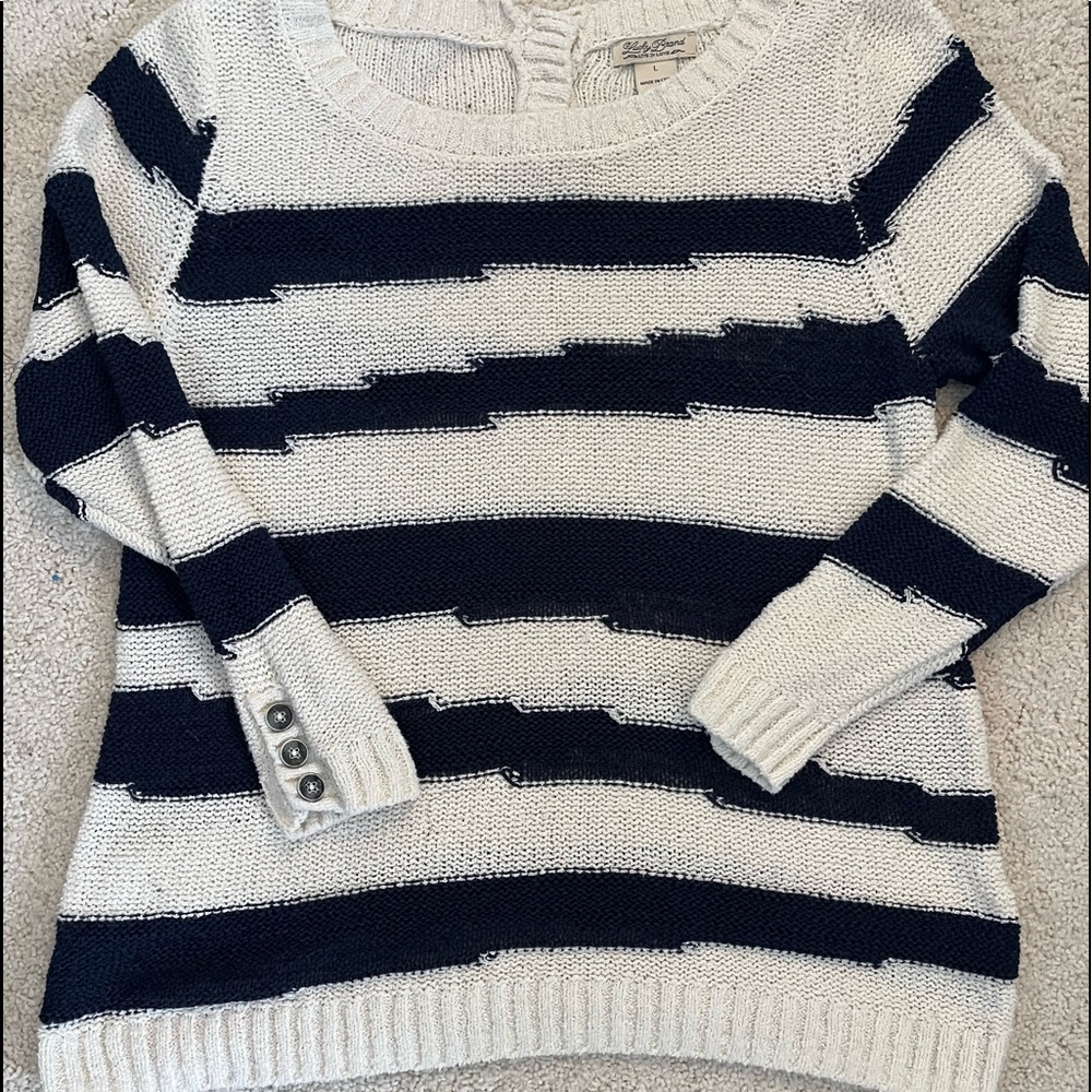 Lucky Brand classic Navy/white stripe sweater-Large
